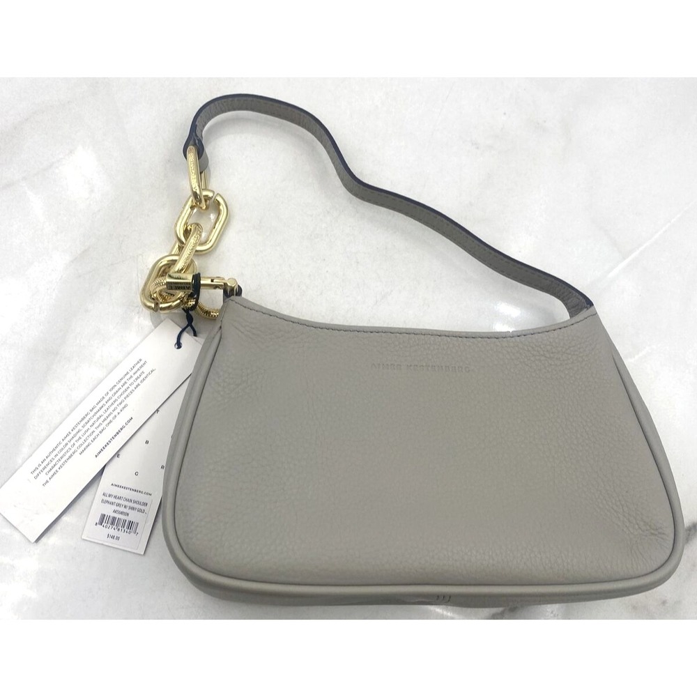 Aimee Kestenberg Shoulder Bag Purse Elephant Grey Leather All My Heart Chain